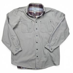 L.L.BEAN Flannel Lined Shirt Jacket Men's L VTG Y2K Khaki Snap Front Shacket